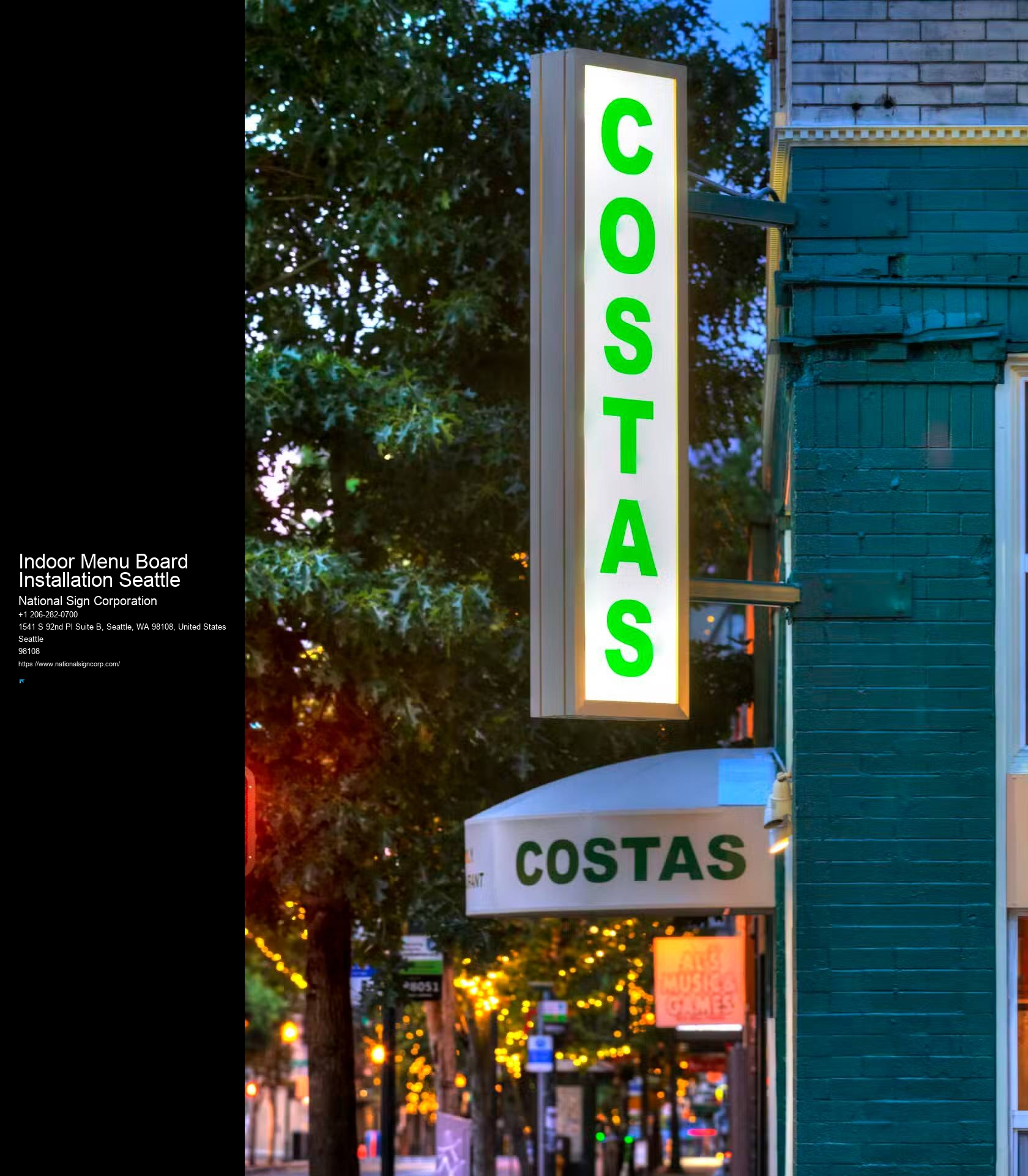 Small Business Sign Installers Indoor Menu Board Installation Seattle