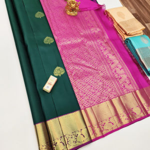 Pure Kanjivaram Fancy Silk Saree Light Green Color w/ Blouse