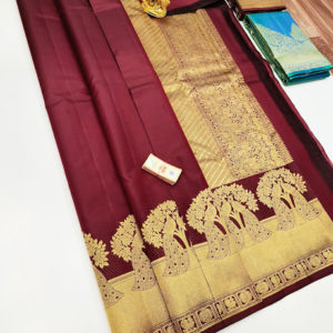 New Peacock Design Pure Kanjivaram Fancy Silk Saree Purple, Red Color