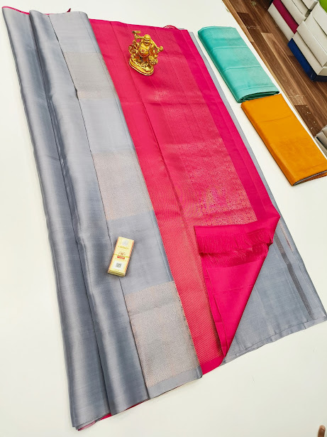Trendy Color and Design Pure Soft Silks Saree Gray Color w/ Blouse