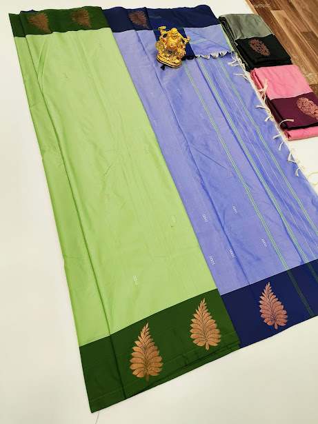 New Design Semi Soft Silk Saree light Weight Light Green Color w/ Blouse