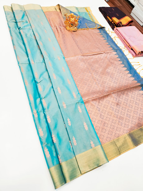 Unique Design Butta Mphoss Saree Sky Blue Color w/ Blouse
