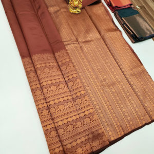 High Fancy Kanjivaram Silk Saree Mix Brown Color w/ Blouse