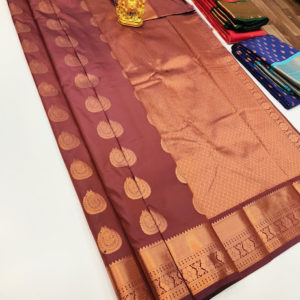 Latest High Fancy Kanjivaram Silk Saree Mix Brown Color w/ Blouse