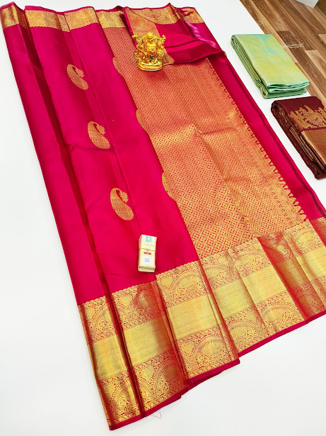 Mango Design Pure Kanjivaram Fancy Silk Saree Pink Color w/ Blouse