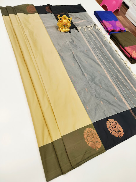 New Design Semi Soft silk Saree Light Weight Lemon Yellow Color w/ Blouse