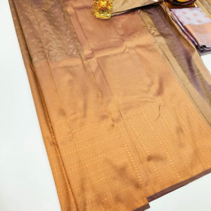 High Fancy Kanjivaram Silk Saree Mix Gold and Brown Color w/ Blouse