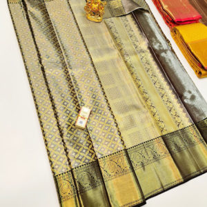 Trendy Kanjivaram Pure Wedding Silk Saree Cement Gray Color w/ Blouse