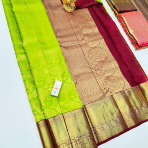 Unique Kanjivaram Pure Wedding Silk Saree Lemon Green Color w/ Blouse