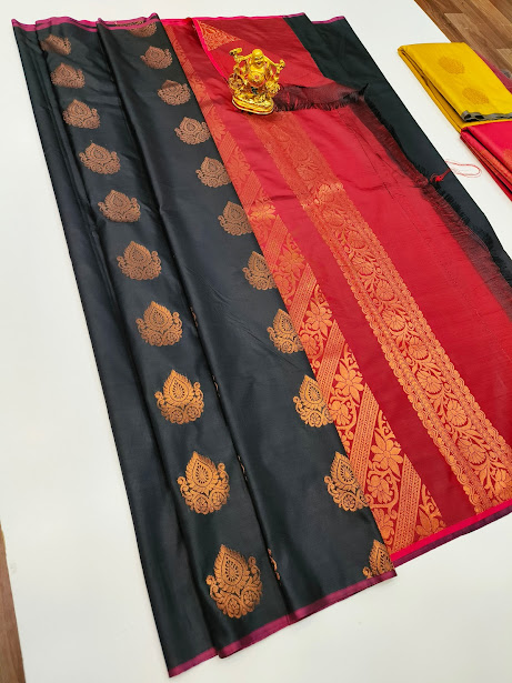 Latest Design Butta Mphoss Saree Dark Gray Color w/ Blouse