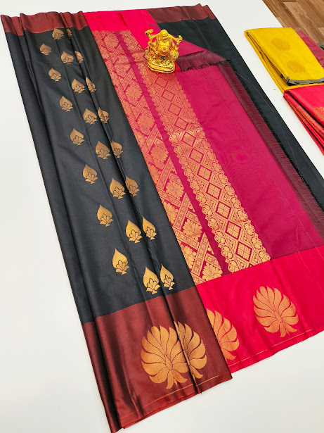 Beautiful Design Butta Mphoss Saree Gray and Pink Color w/ Blouse