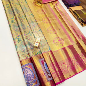 Peacock Design Kanjivaram Pure Wedding Silk Saree Butter Yellow Color w/ Blouse