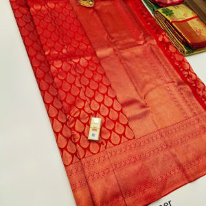 Kanjivaram Pure Wedding Silk Saree Chilli Red Color w/ Blouse