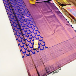 Kanjivaram Pure Wedding Silk Saree Indigo Blue Color w/ Blouse