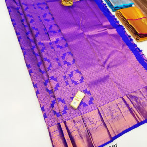 Beautiful Design Kanjivaram Pure Wedding Silk Saree Indigo Blue Color w/ Blouse