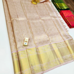 Mango Design Kanjivaram Pure Wedding Silk Saree Light Peach Color w/ Blouse
