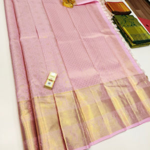Kanjivaram Pure Wedding Silk Saree Light Rose Color w/ Blouse