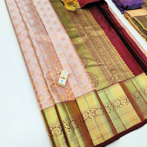 Kanjivaram Pure Wedding Silk Saree Peach Color w/ Blouse