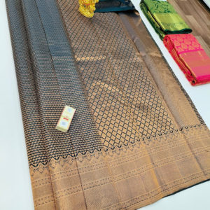 Unique New Design Kanjivaram Pure Wedading Silk Saree Peacock Blue Color w/ Blouse