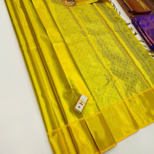 Kanjivaram Pure Wedding Silk Saree Pineapple Yellow Color w/ Blouse