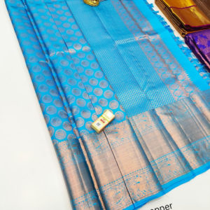 Unique Design Kanjivaram Pure Wedding Silk Saree Sky Blue Color w/ Blouse