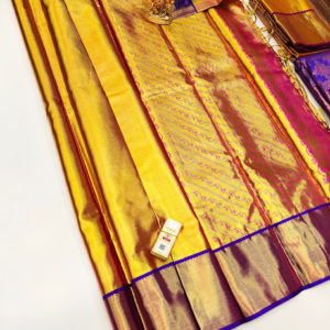 New Collection Kanjivaram Pure Wedding Silk Saree Yellow Gold Color w/ Blouse