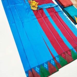 Plain Mphoss. Saree Art Silk Light Blue Color w/ Blouse