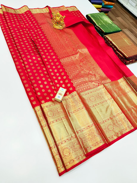 Pure Kanjivaram Fancy Silk Saree Dark Red Color w/ Blouse