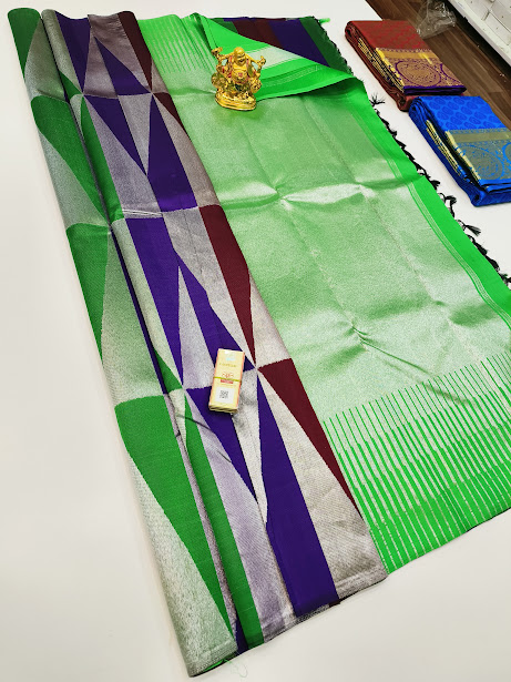 New Design Pure Kanjivaram Fancy Silk Saree Multi Color w/ Blouse
