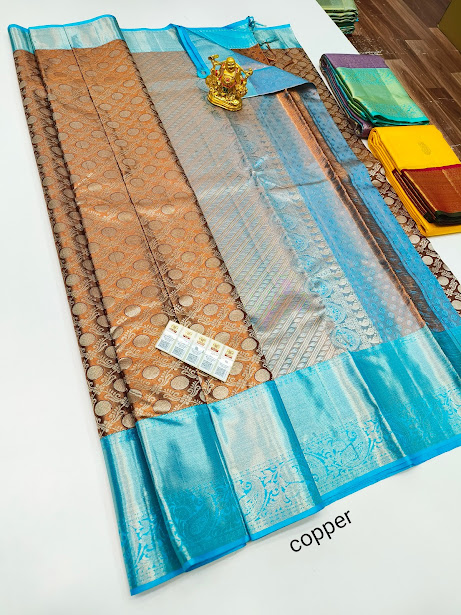 Kanjivaram Pure Wedding Silk Saree Honey Color w/ Blouse