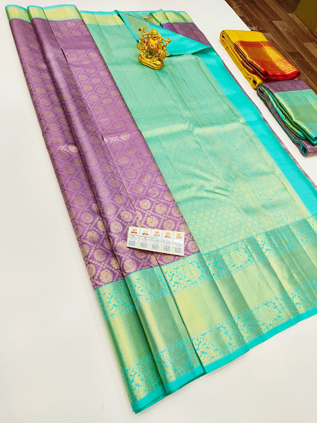 Kanjivaram Pure Wedding Silk Saree Purple Color w/ Blouse