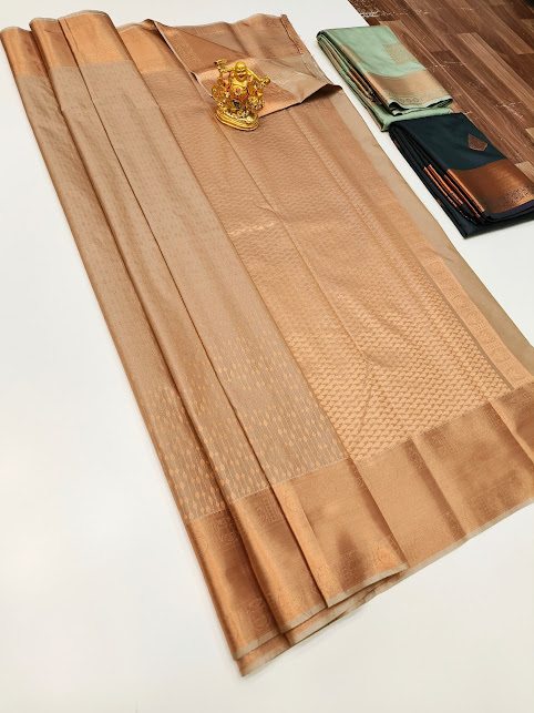 High Fancy Kanjivaram Silk Saree Mix Copper Color w/ Blouse