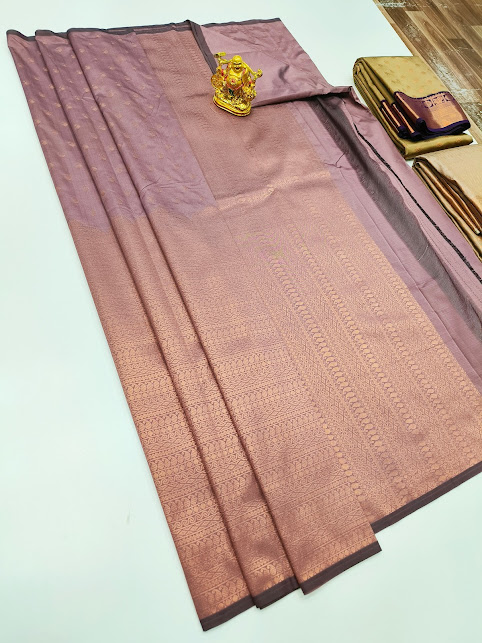 High Fancy Kanjivaram Silk Saree Mix Light Purple Color w/ Blouse