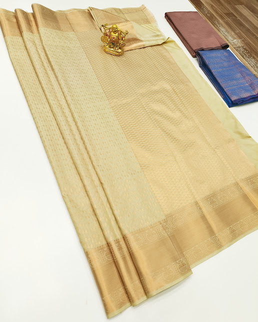 High Fancy Kanjivaram Silk Saree Mix Off White Color w/ Blouse