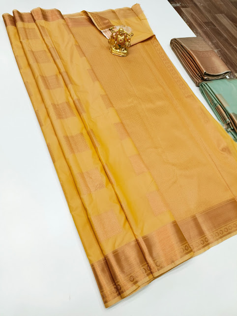 High Fancy Kanjivaram Silk Saree Mix Sandal Color w/ Blouse