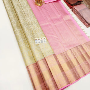 Parrot Design Kanjivaram Pure Wedding Silk Saree Cream Color w/ Blouse