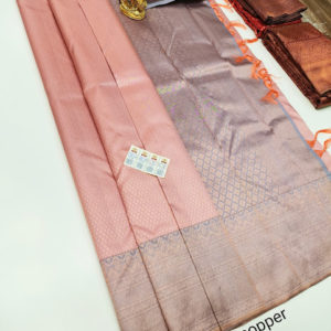 Unique Design Kanjivaram Pure Wedding Silk Saree Light Peach Color w/ Blouse