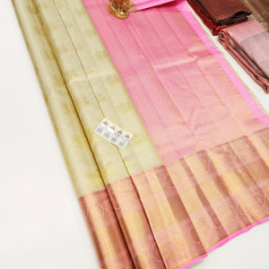 Annam Design Kanjivaram Pure Wedding Silk Saree Off White Color w/ Blouse