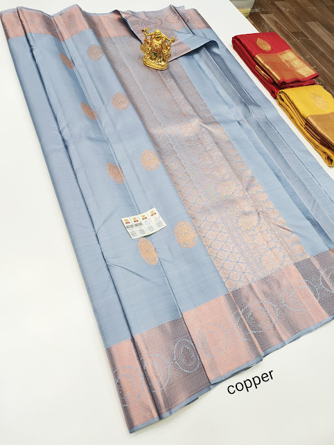 Pure Kanjivaram Fancy Silk Saree Sky Blue Color w/ Blouse