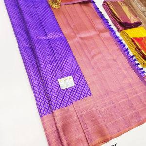 Kanjivaram Pure Wedding Silk Saree Purple Color w/ Blouse