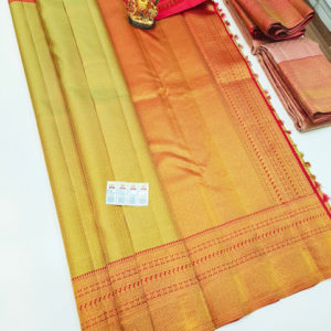 New Design Kanjivaram Pure Wedding Silk Saree Lemon Yellow Color w/ Blouse